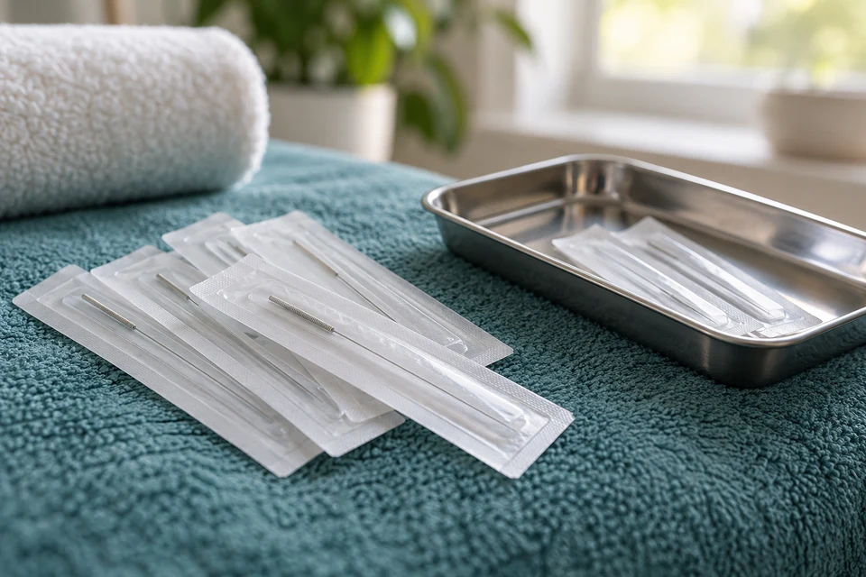 Representative photo: Sealed fine needle packages on a treatment tray